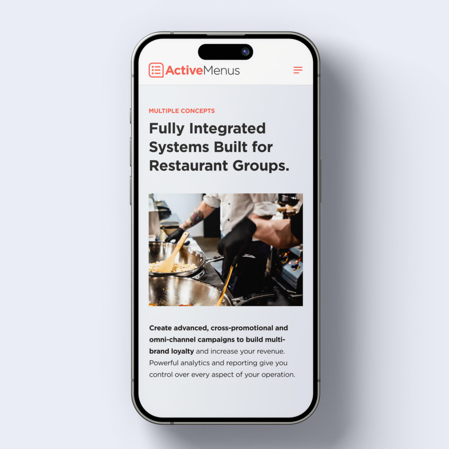 ActiveMenus website design - customer type page
