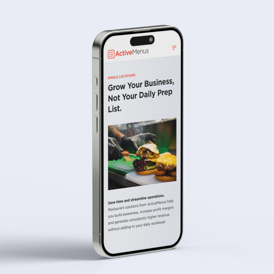 ActiveMenus website design - customer type page