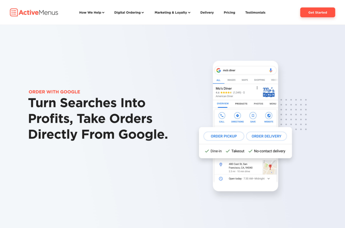 ActiveMenus website google ordering hero