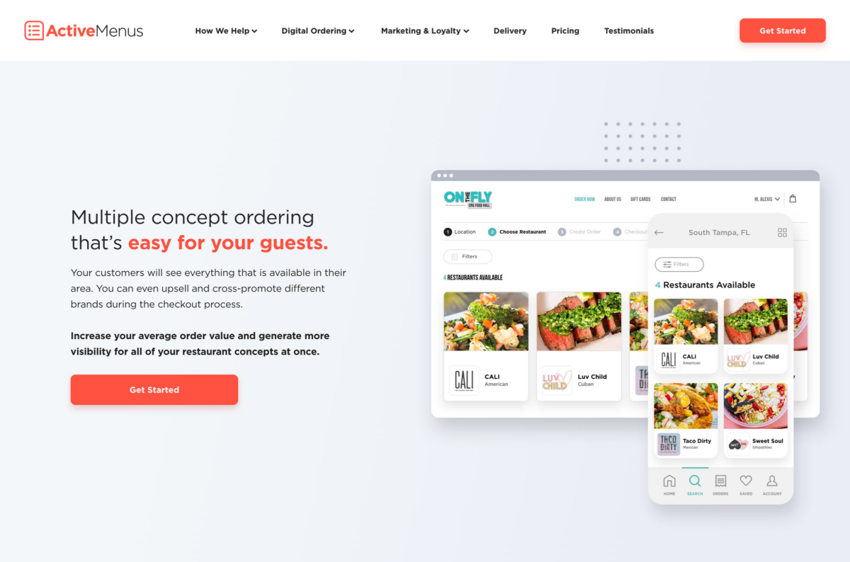 ActiveMenus website multi-concept ordering