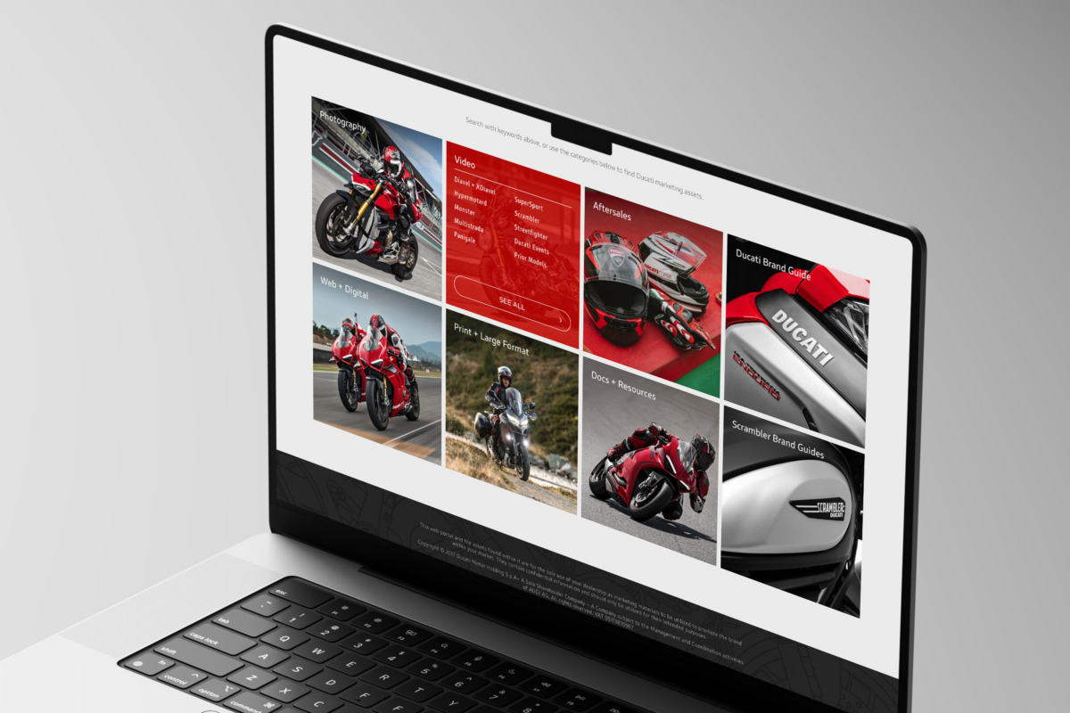 Ducati Brand Portal - home tile assets reveal sub folders on hover