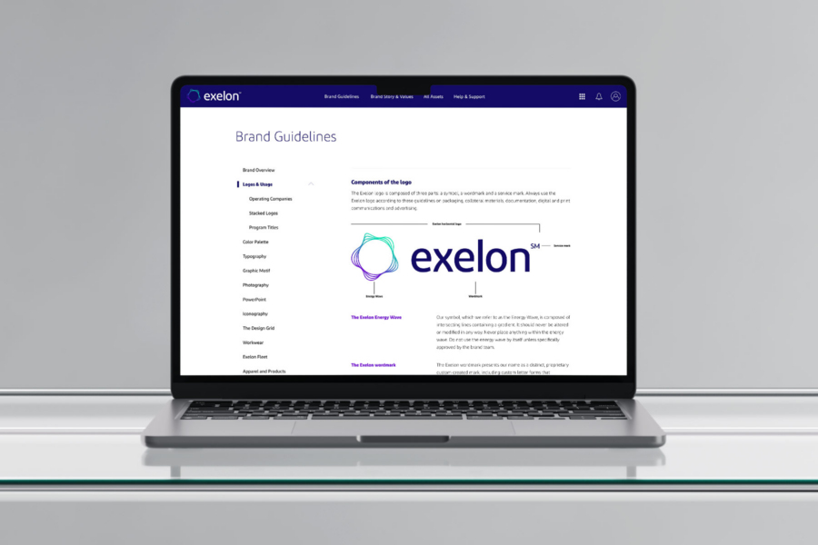 Exelon Brand Hub and Digital Asset Management (DAM) system - brand guidelines on laptop