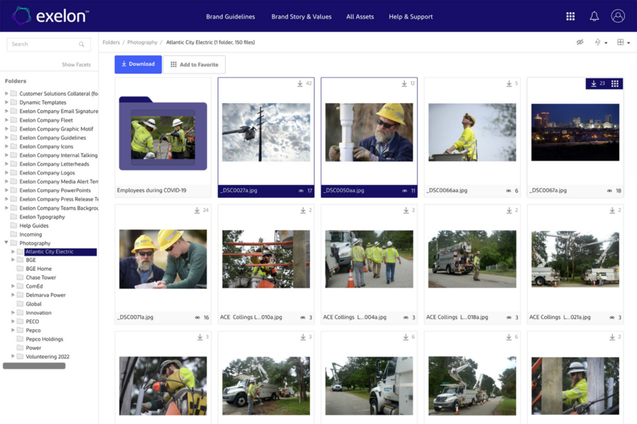 Exelon Brand Hub and Digital Asset Management (DAM) system - asset folder view