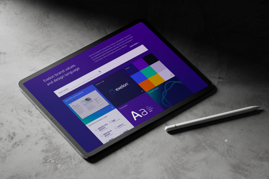 Exelon Brand Hub and Digital Asset Management (DAM) system - home asset tiles on ipad