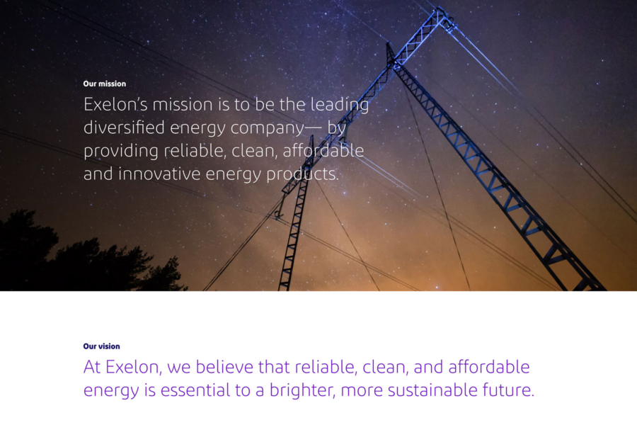 Exelon brand values, purpose, vision and mission statement